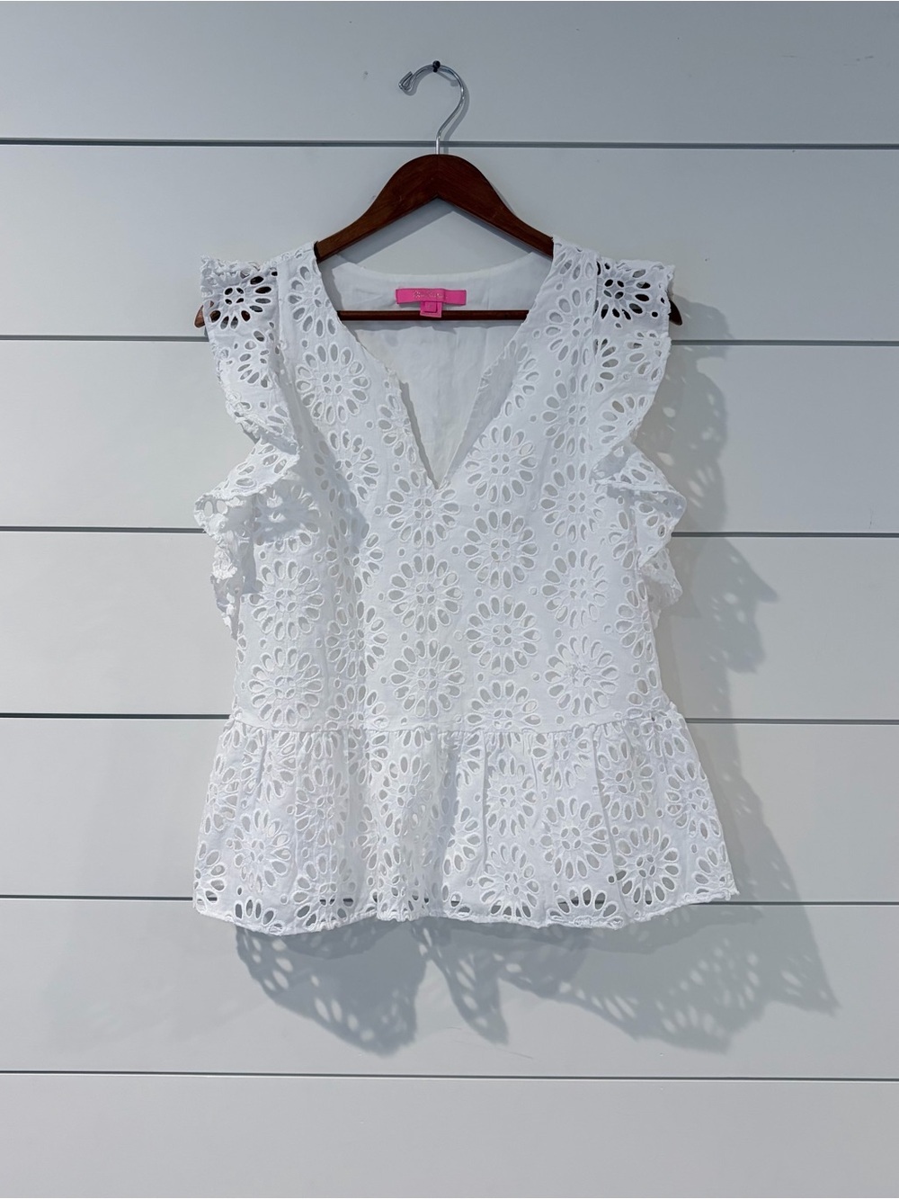 Lilly Pulitzer Eyelet Peplum Top 6 White Coquette Coastal Grandma Soft Girl